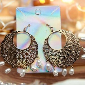 Elegant Gold Filigree Earrings with Pearls